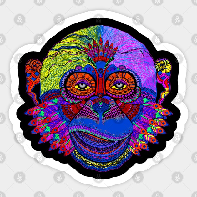 Multicolored Pop Art Monkey Face with Feathers Sticker by EDDArt